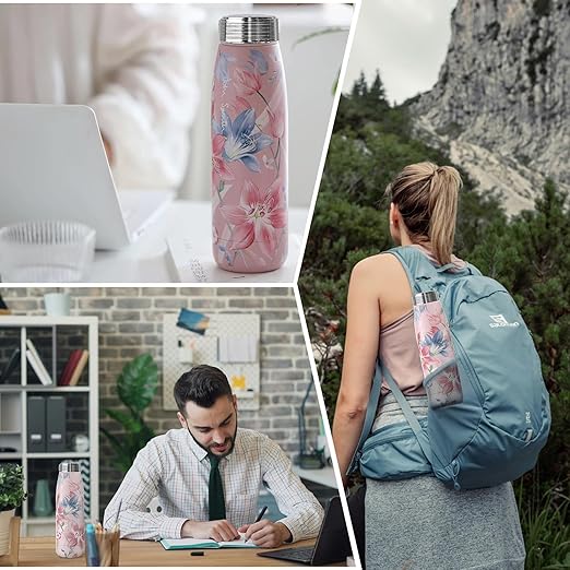 JOHNSMITH Hydrogen Water Bottle, Alkaline Water Bottle 15oz, Creates High pH Premium Water, Portable Insulated Stainless Steel Bottle Alpine Ore Filter Water Bottle for Sports, Outdoor, Office, Pink