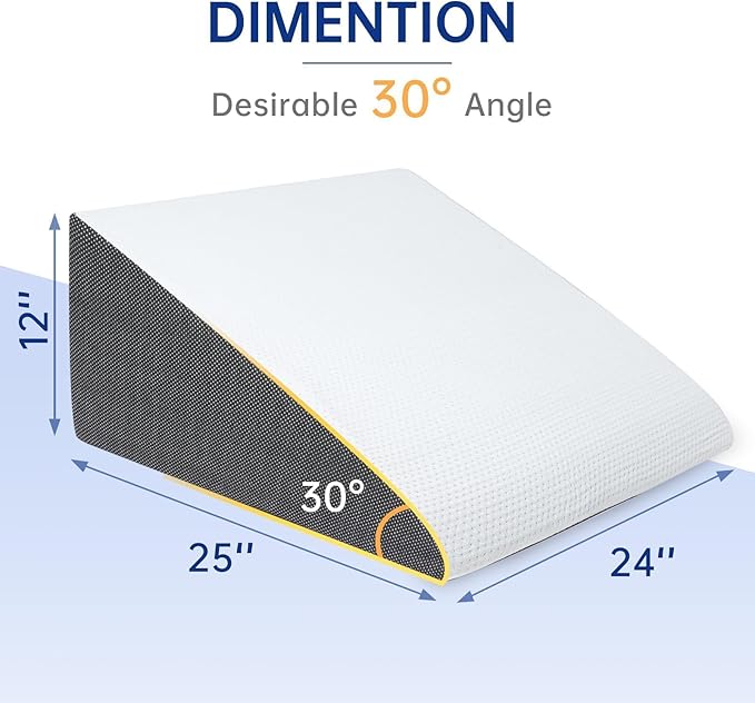 QUINEEHOM Bed Wedge Pillow for Sleeping, 12 Inch Triangle Bed Wedge for Adults, Memory Foam Wedge with Washable Cover, 30 Degree Triangle Pillow Wedge for Acid Reflux, Knee, Snoring