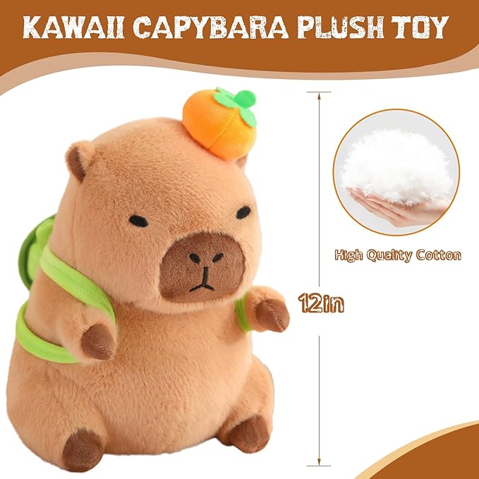 Cute Capybara Plush with Turtle Backpack Kawaii Capybara Stuffed Animal with Orange Capybara Plushies Soft Capybara Pillow Toy Birthday for Kids Boys Girls 12 inch