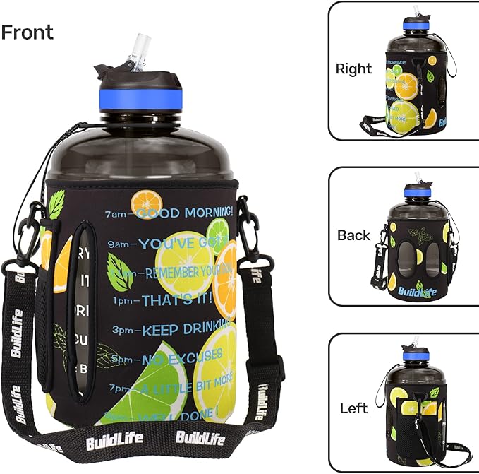 QuiFit Motivational Gallon Water Bottle - with Straw & Time Marker BPA Free Large Reusable Sport Water Jug with Handle for Fitness Outdoor Enthusiasts Leak-Proof