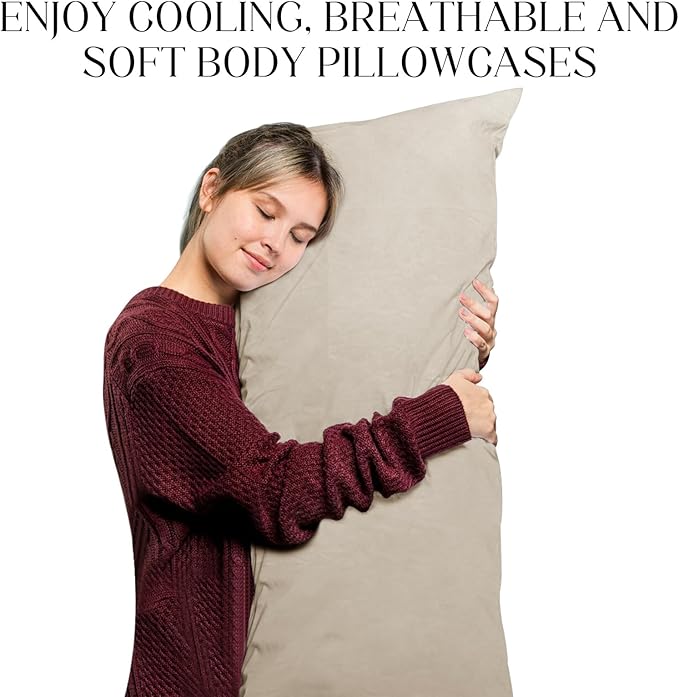 Soft Body Pillow Covers Pillowcases 60 x 21 Inch, WINKAURA Long Pillow Cover for Bed Fits 54x20 Pillow, Envelope Closure, Stylish Wrinkle and Stain Resistant,Khaki