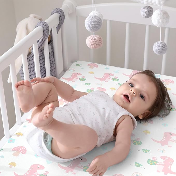 FHMJYHPack n Play Fitted Sheet. 2 Piece Mini Crib Sheet. Elastic Playard Sheet. Portable Sheet Set. Elastic Convertible Playard Set. Compatible with Graco Pack n Play. (Dinosaur Eggs and Cloud Baby)