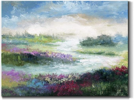 Renditions Gallery Canvas Flowers Wall Art Modern Decorations Paintings Colorful Floral Meadow Glam Nature Abstract Wall Hanging Artwork Prints for Bedroom Office Kitchen - 8"x12" LT33