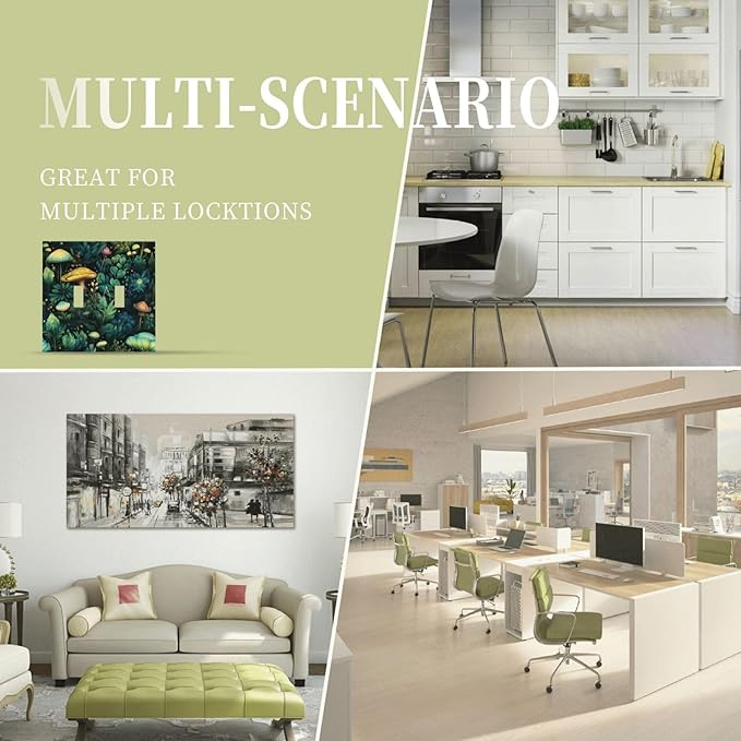 Green Dark Forest Mystical Mushroom Double Toggle Light Switch Covers 2 Gang Wall Plate Dual Decorative Switchplate Electrical Faceplate for Country Bathroom Bedroom Kitchen Decor