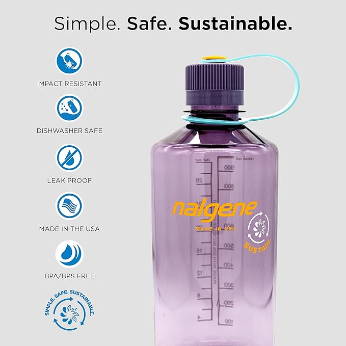 Nalgene Sustain Tritan BPA-Free Water Bottle Made with Material Derived from 50% Plastic Waste, 32 OZ, Narrow Mouth, green