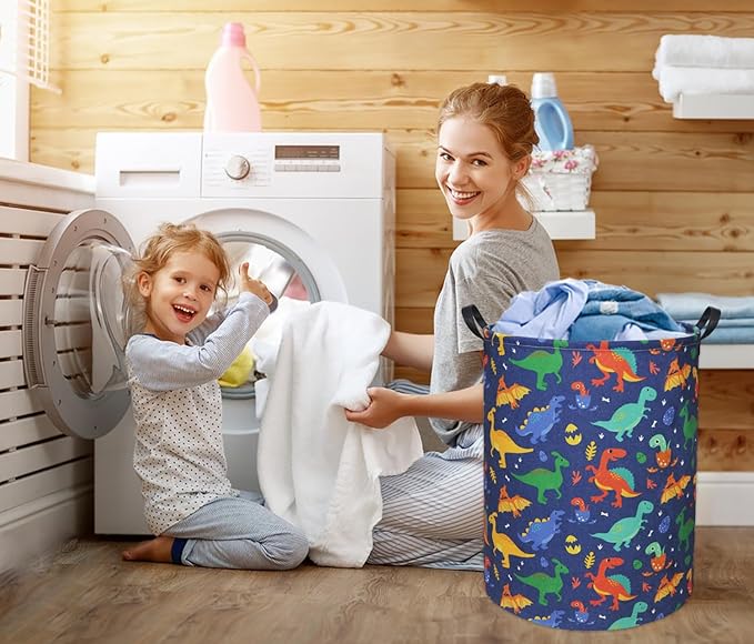 Dinosaur Kids Laundry Basket Baby Hamper Dinosaur Toy Storage Bin for Boys Room Decor Baby Nursery Hamper Gift Baskets for Bedroom Bathroom(Blue Dinosaur)