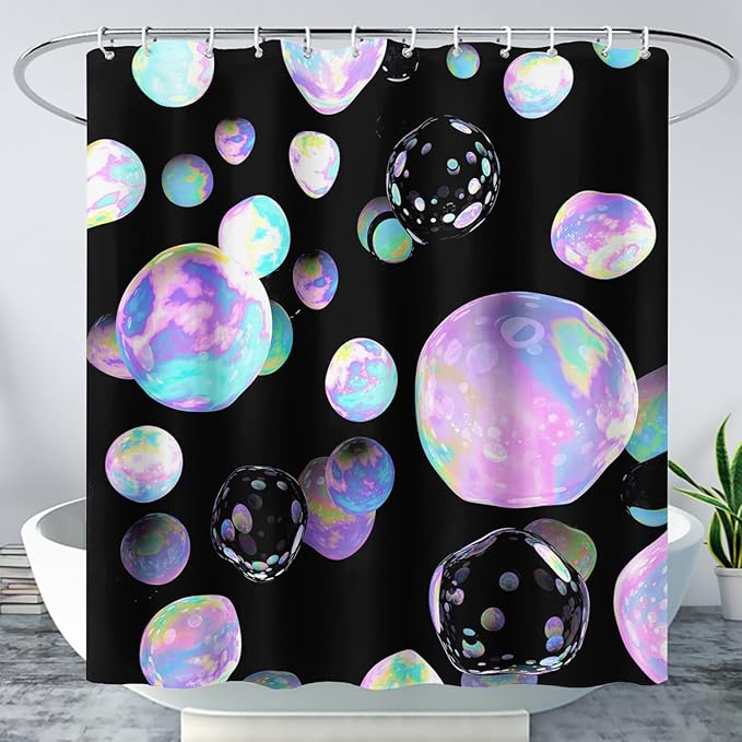 AILONEN Colorful Planet Shower Curtain,Purple Planet Bath Curtain for Bathroom Decor,Polyester Waterproof with 12 Plastic Hooks 36" W*72" H