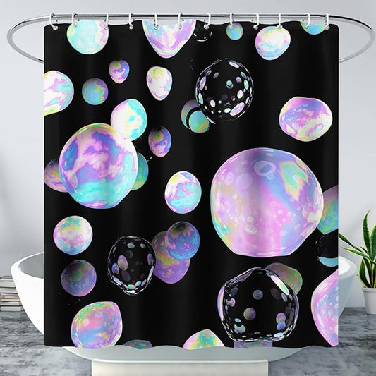 AILONEN Colorful Planet Shower Curtain,Purple Planet Bath Curtain for Bathroom Decor,Polyester Waterproof with 12 Plastic Hooks 48" W*72" H