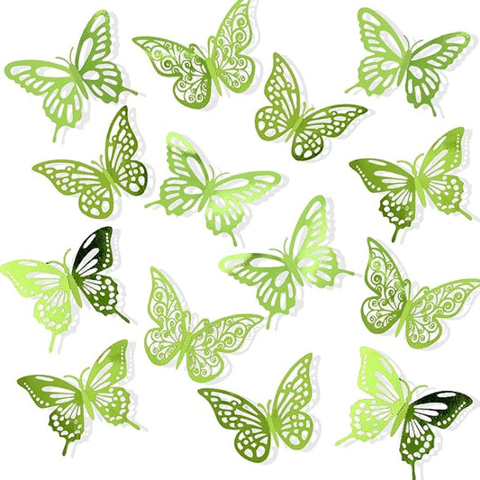 48Pcs 3D Butterfly Wall Decor 3 Sizes 3 Styles, Butterfly Decorations Party Birthday Cake Decoration, Removable Butterfly Wall Stickers for Kids Nursery Wedding Bedroom Room Decor (Green)