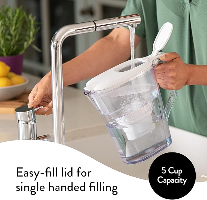Aqua Optima Water Filter Pitcher for Tap and Drinking Water with 1 Evolve+ Filter, BPA Free, WQA Certified, Liscia Design (White)