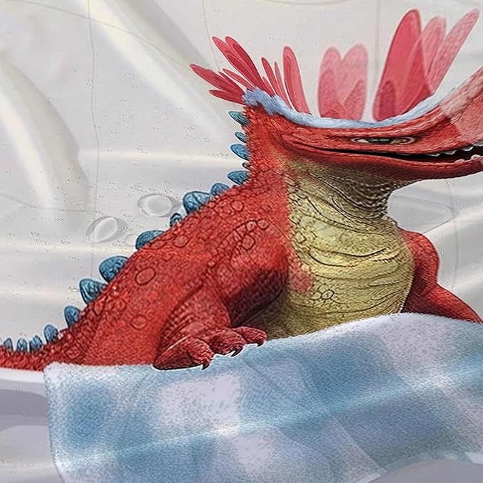 AILONEN Cartoon Dinosaur Shower Curtain for Kids Boys,Funny Singing Dinosaur Waterproof Fabric Shower Curtain for Bathroom,Lovely Red Dinosaur Shower Curtain Set with Hooks,72" W*78" H