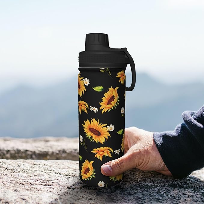 Cerburny Water Bottle Sunflower 18 oz Stainless Steel Insulated Bottles With Lid Wide Mouth Gym Sports Water Jug For Women Mom Mother