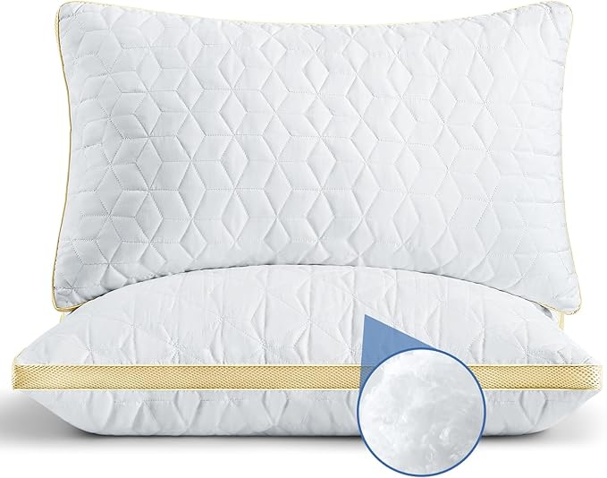 Pillows Standard Size Set of 2, Hotel Quality Down Alternative Standard Pillows, Mesh Gusseted Supportive Pillow, Medium Firm Bed Pillows for Sleeping, Standard Pillows 2 Pack Washable