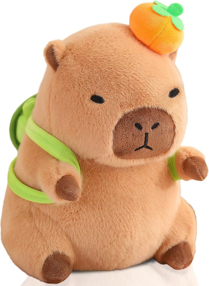 Cute Capybara Plush with Turtle Backpack Kawaii Capybara Stuffed Animal with Orange Capybara Plushies Soft Capybara Pillow Toy Birthday for Kids Boys Girls 12 inch