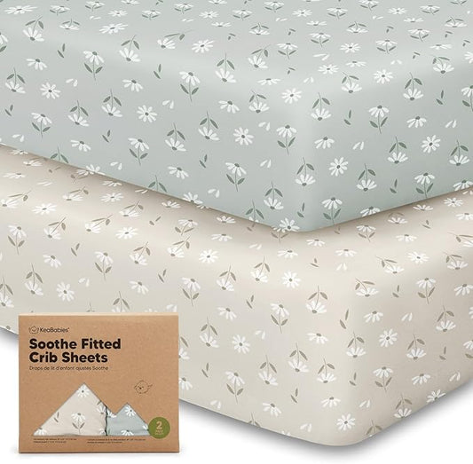 2-Pack Organic Crib Sheets for Boys, Girls - Jersey Fitted Crib Sheet, Baby Crib Sheets Neutral, Crib Mattress Sheet, Cotton Crib Sheets, Breathable Crib Sheet, Baby Mattress Sheets(Daisies)