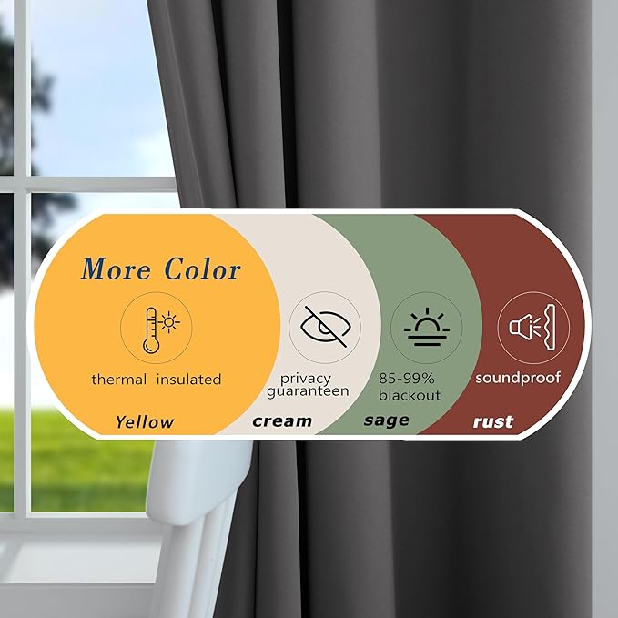 Mrs.Naturall 102 Inch Blackout Curtains,Dark Grey Curtains 102 Inches Long 2 Panels Set for Living Room,Room Darkening Curtain Drapes with Grommets for Bedroom,Charcoal Gray