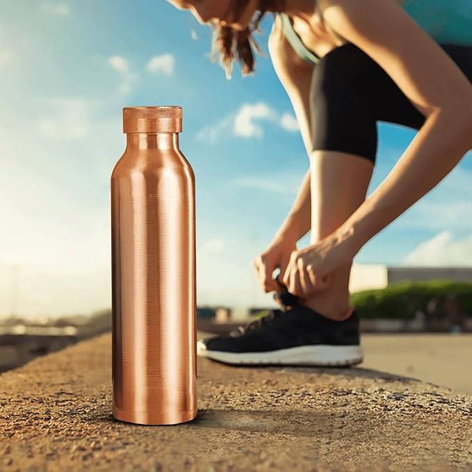 Pure Copper Water Bottle 30 oz 900 ml Leak Proof Ayurvedic 100% Pure Copper Vessel for Drinking - WildFlower Printed Copper Bottle for Sports