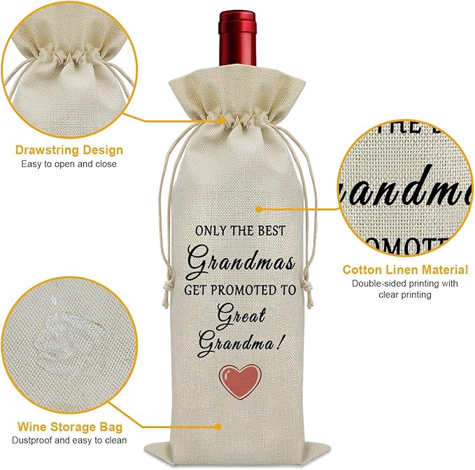 New Great Grandma Gifts First Time Wine Bag Promoted to Great Grandma Gifts Great Grandmother Gifts for Mothers Day Wine Accessories Gifts for Wine Lovers Great Grandma Pregnancy Announcement Gift