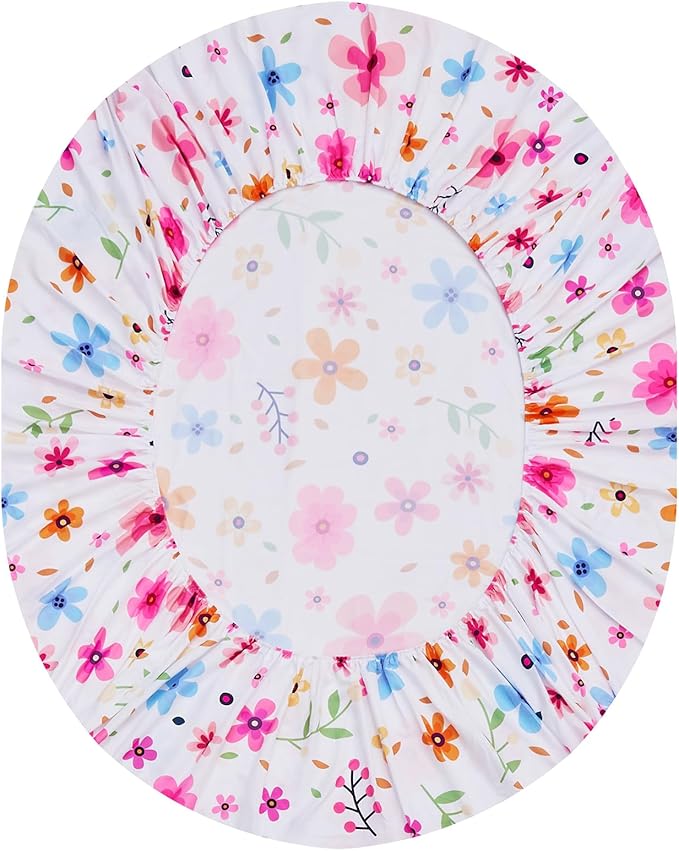 Queen Sheet Set White Colorful Floral Bed Sheets Set Cute Soft Microfiber Cooling Sheets 4 Pieces Queen Size Bed Set Wrinkle Free, 15 inch Deep Pocket Fitted Sheet, Flat Sheet, Pillowcases