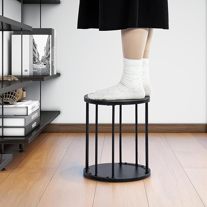 HDANI Small Round Wooden Step Stool for Kids Adults, 300lbs Load Capacity Garden Stool, Non-Slip Small Stool for Plant Stand, Kitchen, Bathroom and Bedroom, Black