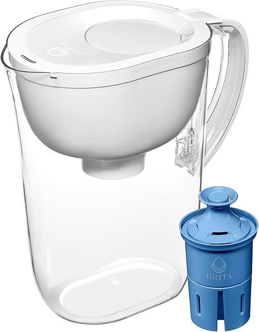 Brita Large Water Filter Pitcher for Tap and Drinking Water + 2 Elite Filters, Reduces 99% Of Lead, Lasts 6 Months, 10-Cup Capacity, Christmas Gift for Men and Women, White