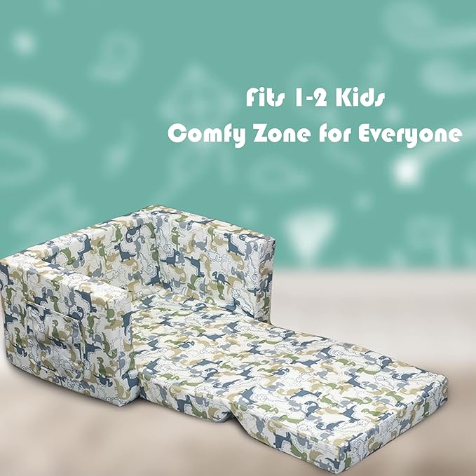 Kids Sofa, Children's 2 in 1 Convertible Sofa to Lounger - Extra Soft Flip Open Chair & Sleeper, Cute Dinosaur Print Toddler Chairs Kids Couch for Kids Girls Boys