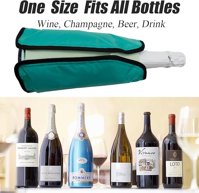 Wine Bottle Cooler, Wine Chiller Bottle Sleeve, Gel Wine Bottle Chill Cooler Ice Pack Sleeve- Freezer Sleeve- Vodka- Tequila Chiller- Cooler- Carrier, 1 Pack (Green A)