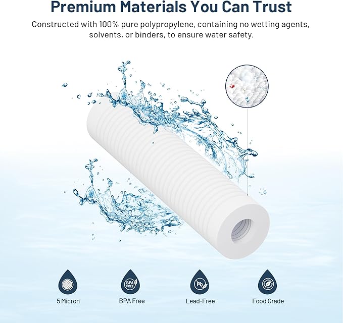 Whole House Water Filter Cartridge Replacement for Well Water, 5 Micron Water Filter 10 x 2.5 Grooved Sediment Water Filter Compatible with AP110, WHKF-GD05, RS14, CFS110, P5, WFPFC5002-6 Pack