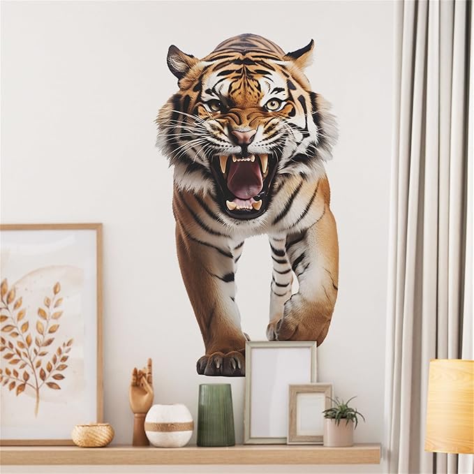Lifelike Tiger Wall Decal 3D Animals Wall Sticker Safari Wall Decor for Nursery Kid'sroom School Classroom Livingroom Bedroom Bathroom Decoration (Lifelike Tiger 5)