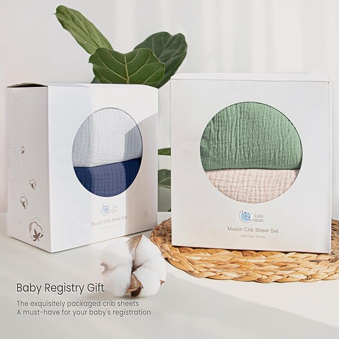 Baby Muslin Crib Sheets - Toddler Cotton Fitted Crib Sheets Neutral for Boys and Girls 2Pack