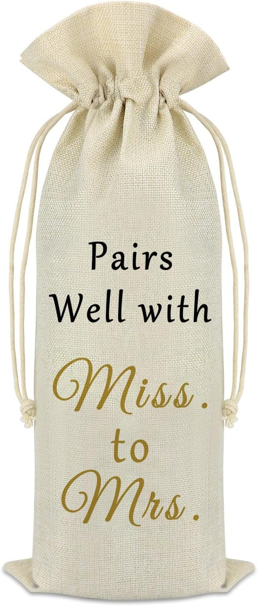 Miss to Mrs Wine Bag Bride To Be Gifts Bridal Shower Bachelorette Gifts For Bride Wedding Gift Engagement Gifts For Women Future Mrs Newly Engaged Gifts Bachelor Party Decoration Wine Bottle Cover Bag