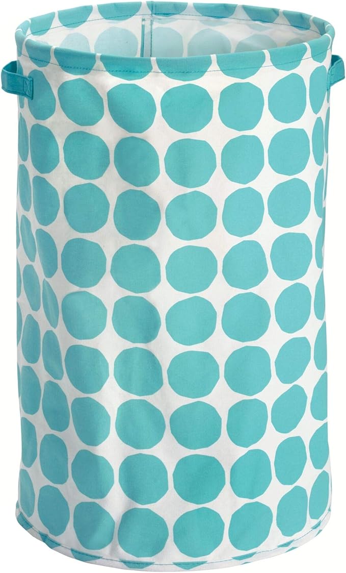 iDesign Dot Fabric Round Storage Bin, Basket Container Mini Hamper with Dual Side Handles for Closet, Bedroom, Laundry, Clothing, Toys, Nursery - Teal