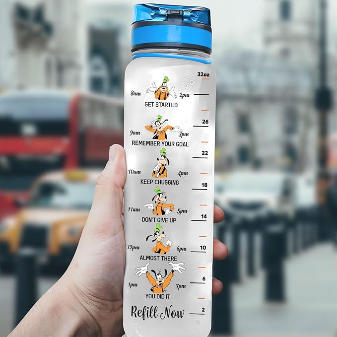 Dog Cartoon 32 Oz Water Tracker Bottle, Insulated Water Bottle with Cute Dog Character