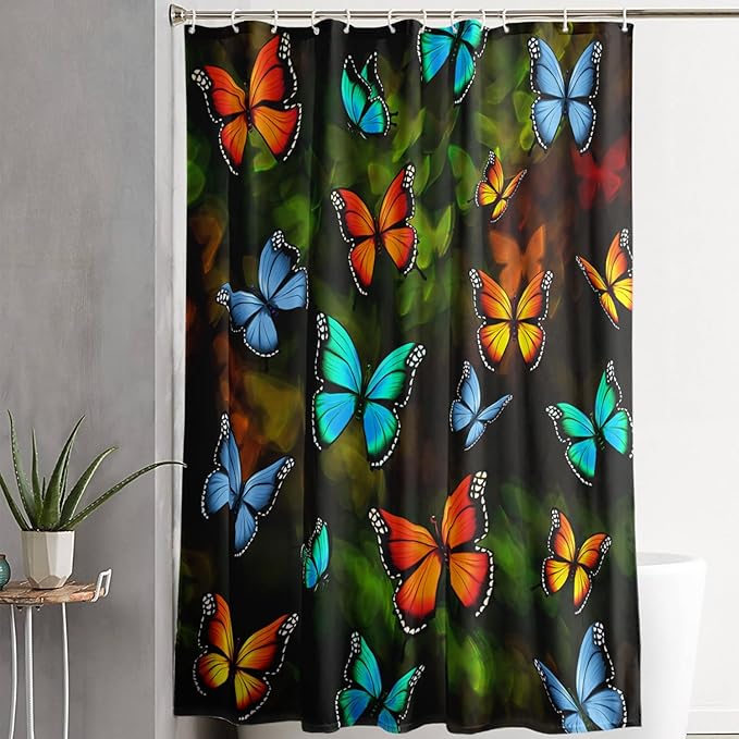 AILONEN Beautiful Butterfly Shower Curtain,Colortul Butterfly with Fog Bath Curtain for Bathroom for Girls,Boho Style Waterproof Fabric Shower Curtain Set with Hooks,72" W*78" H