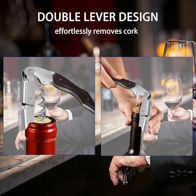 Wine Opener 2 Pack, Professional Wine Bottle Opener, Stainless Steel Wine Key Manual Corkscrew Wine Opener for Servers Bartender