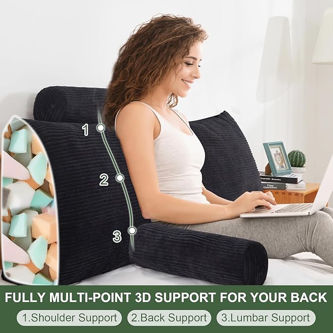 HIGOGOGO Wedge Headboard Pillow, Bed Rest Reading Pillow, Backrest Positioning Support Bolster Cushion with Removable Cover,King Size 76.8X20.4X8.4,Black