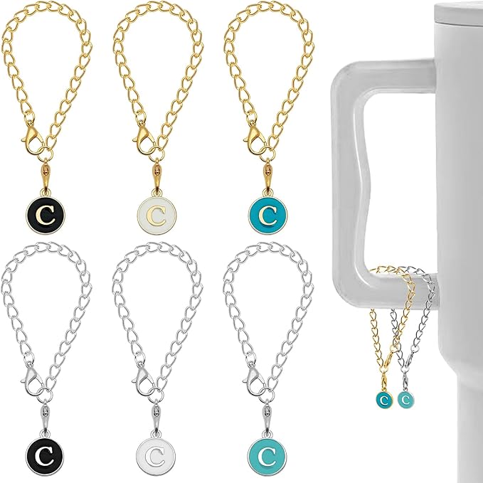 6PCS Letter Charm Accessories for Stanley Cup, Personalized Initial Letter Charms for Stanley Tumbler Handle Identification Letter Pendant Handle Decoration for Stanley Tumbler Charms (Letter C)