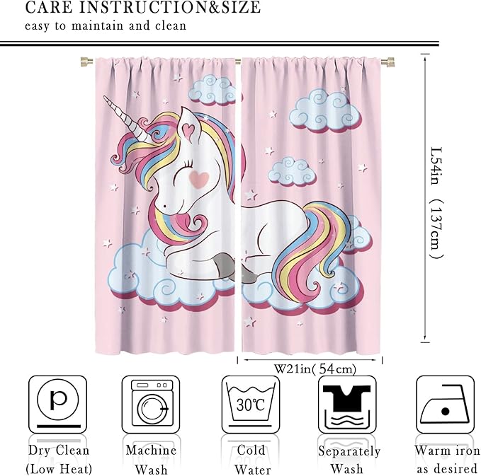 Unicorn Curtain for Kids Bedroom,Pink Cartoon Rainbow Darkening Curtains Decor Sliding Curtains Decorative Curtains for Girls Boys Baby Room,Living Room Decoration 42x54inch