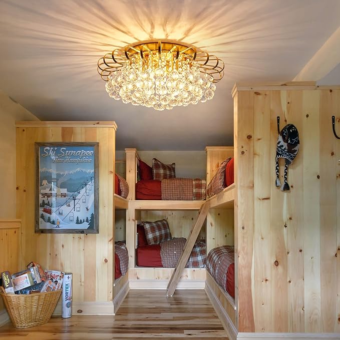 CVKASH 4-Lights Crystal Chandelier Modern Semi Flush Mount Ceiling Light Fixture Ceiling Lighting for Living Room Hallway Dining Room Kitchen Bedroom (Gold)