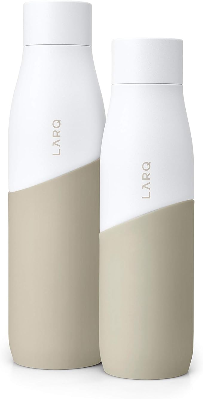 LARQ Bottle Movement PureVis 24 oz- Lightweight Self-Cleaning and Non-Insulated Stainless Steel Water Bottle with UV Water Purifier | Reusable & Travel Friendly, 1-Year Warranty, White/Dune