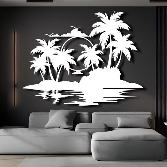Palm Tree Metal Wall Decor,Palm Tree Metal Wall Art,Metal Palm Tree,Metal Palm Tree Wall Decor,Tropical Metal Wall Art,Beach Wall Decort,Metal Wall Decor (style 2,white,35 L" x 28 W" / 90 x 70 cm)