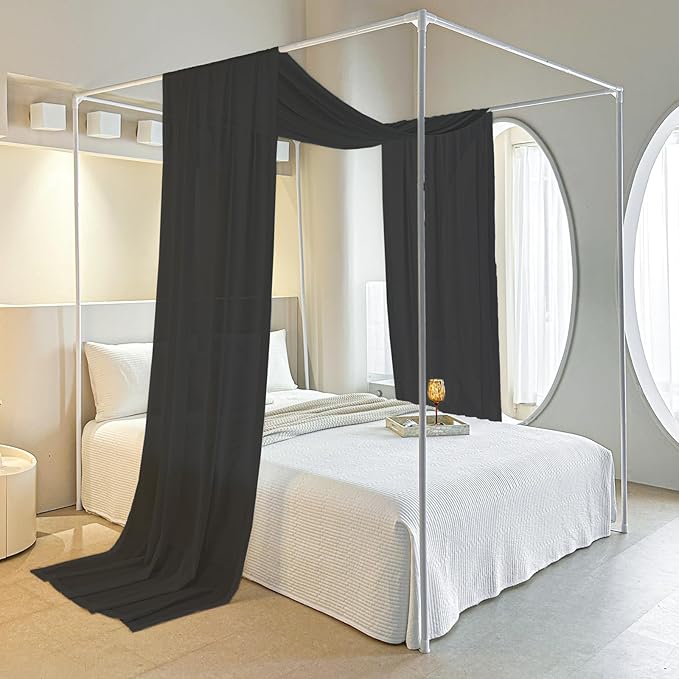 AIKASY Black Bed Canopy Scarf for Full/Queen - Luxury Sheer Canopy Bed Curtains with Light - Suitable for Four-Poster Bed, Metal Bed Frame, Wood Bed Frame -1pic