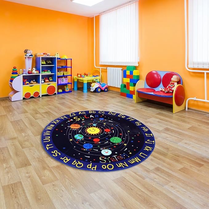 Kids Rug 4x4 Play Mats for Babies and Toddlers Kids Room Rug Play Mat for Children Toddlers,Circle Rug Kids Classroom Playroom Play Rug Round Rug Alphabet Nursery Area Rug