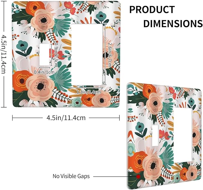Rustic Floral Boho Colorful Flower 2 Gang Single Toggle Rocker Combination Light Switch Covers Wall Plate Cover Electrical Faceplate Decorative Switchplate for Farmhouse Bathroom Bedroom Decor