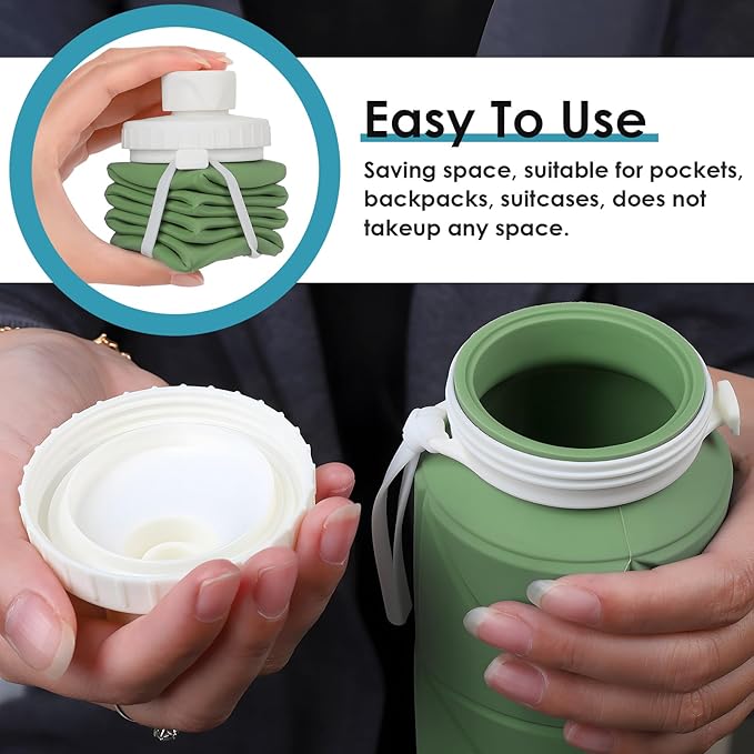 Collapsible Water Bottle Foldable Silicone Travel Water Bottle Leakproof Flexible BPA Free Portable,Folding Water Bottle Lightweight for Camping, Hiking,Sports Water Bottles Travel 23oz