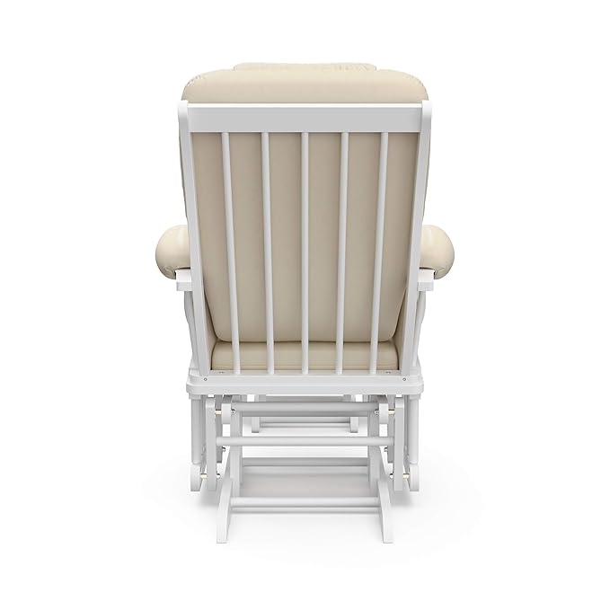 Storkcraft Tuscany Custom Glider and Ottoman with Free Lumbar Pillow (White/Beige) - Cleanable Upholstered Comfort Rocking Nursery Chair with Ottoman