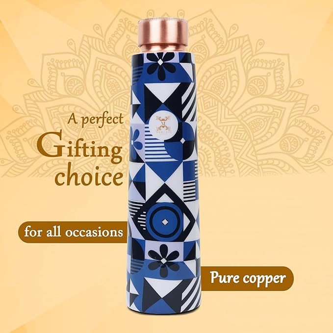 Pure Copper Water Bottle Experience the Benefits of MERCAPE® Pure Copper Water Bottle - Joint Less, Leak Proof (900ml)