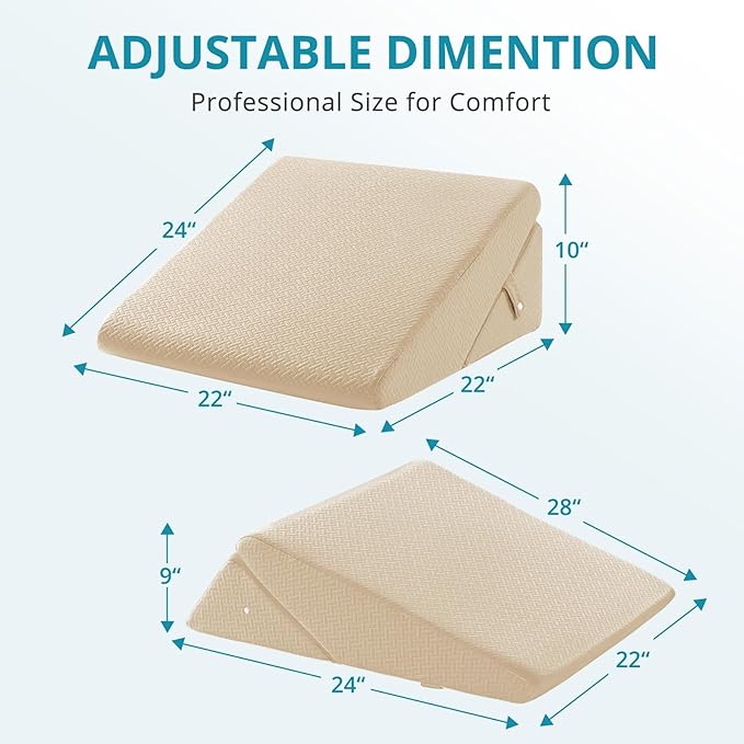 Sasttie Wedge Pillow for Sleep Apnea, 10 Inch Adjustable Bed Wedge Pillow for Back Pain, Acid Reflux Relief, Memory Foam Triangle Pillow Wedge for Sleeping, Post Surgery, Knee Elevation, Beige