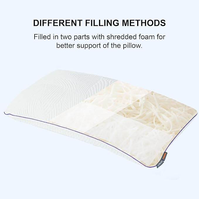 Shredded Memory Foam Pillows Bed Pillows Queen Size Set of 2, Summer Cooling Pillows for Hot Sleepers with Washable Pillowcase, and Winter Soft Dual Sided Pillow for Back Sleepers
