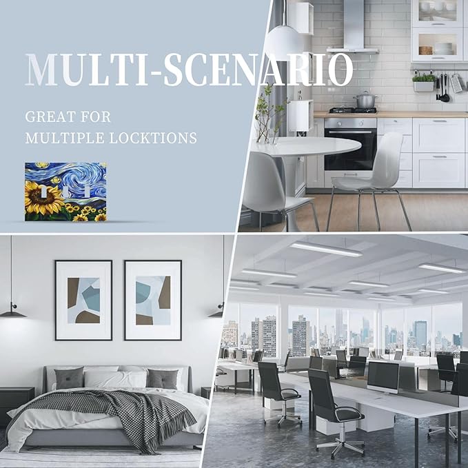 Vintage Abstract Blue Starry Sunflower 3 Gang Light Switch Covers Triple Toggle Wall Plate Decorative Switchplate Electrical Faceplate for Farmhouse Country Bedroom Decor